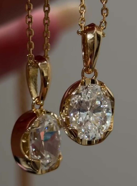 中古重工金色爆闪鸽子蛋吊坠项链