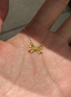 新中式超闪金色蝴蝶结吊坠项链女