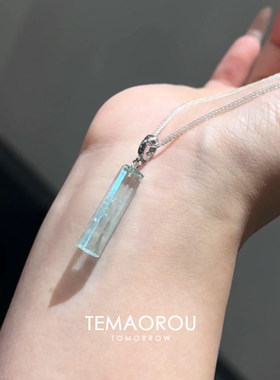 清冷感冰蓝色仿水晶吊坠项链女