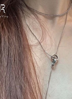 韩系ins银色圆环相扣吊坠项链女