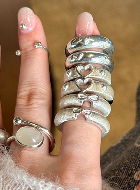 韩系银色拉丝蝴蝶结戒指女