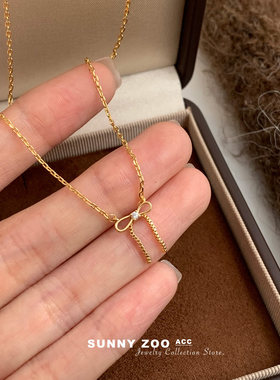 不掉色！金色仿钻蝴蝶结项链女