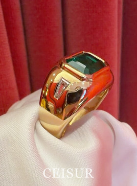 中古vintage绿色方糖戒指女