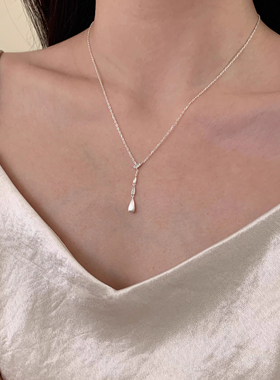 银色拉丝水滴项链女颈链