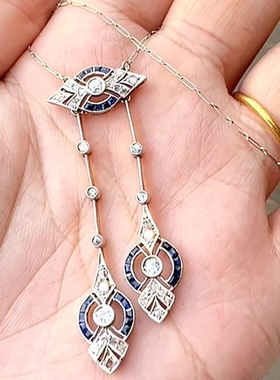 爆闪海蓝色荷鲁斯之眼流苏项链女