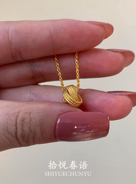 vintage中古金色三环吊坠项链女
