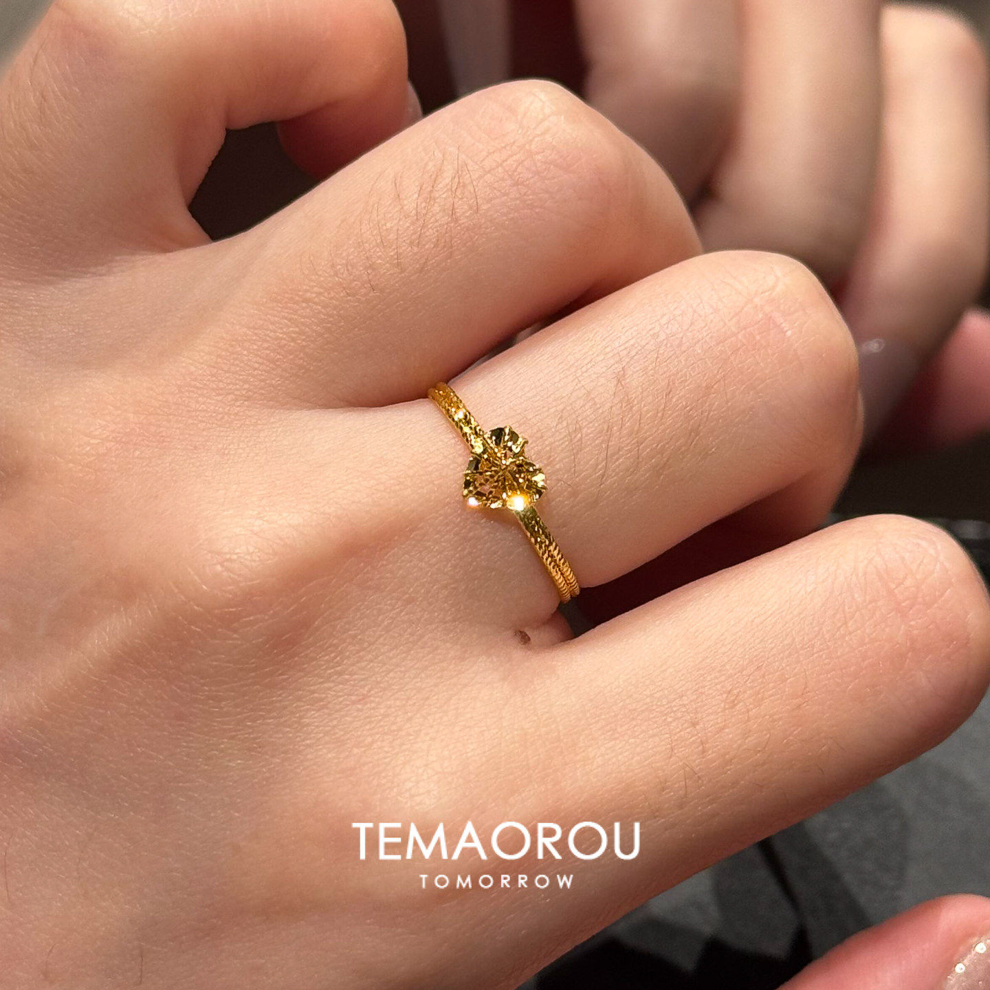 Golden sparkling crushed ice love ring for women