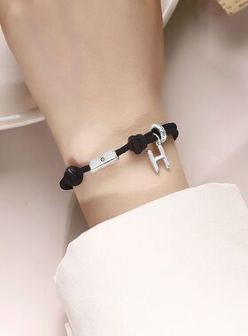 韩系ins情侣款字母黑绳手链女