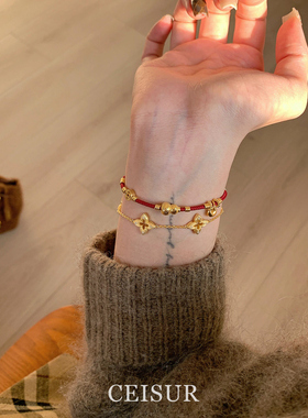 新中式金色葫芦红绳手链女