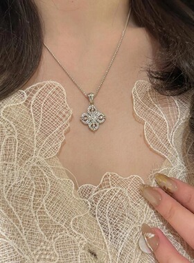 中古仿钻金刚杵四叶草项链女