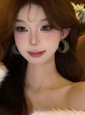 显脸小！灰色毛线大圈圈圆圈耳环