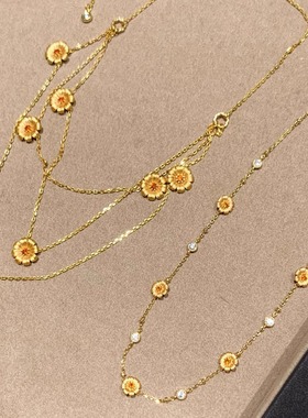 夏日金色多层雏菊项链女颈链