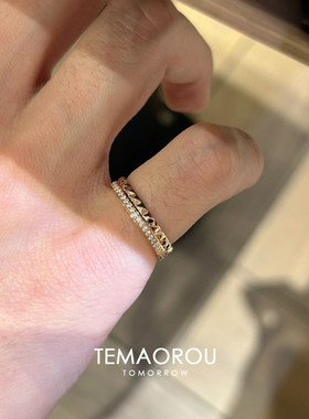 不掉色！香槟金色爆闪尾戒女