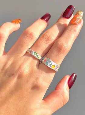 多巴胺卡通恐龙涂鸦戒指女