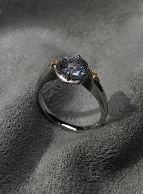 韩系克莱因蓝双子星仿钻戒指女