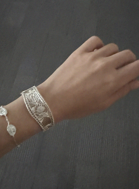 新中式银色镂空栀子花开口手镯女