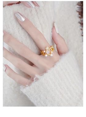 彗星双层镶钻珍珠戒指女小众轻奢百搭气质高级感时尚通勤尾戒指环