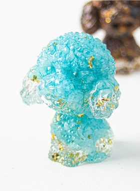 天然水晶碎石滴胶小号可爱泰迪狗办公室家居客厅桌面装饰摆件