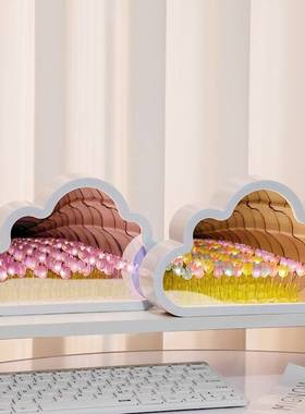 母亲节成品云朵花海郁金香小夜灯手工diy材料摆件生日礼物送女生