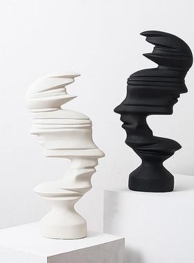 黑白哑光抽象人物摆件现代简约样品屋展示中心酒店玄关电视柜树脂