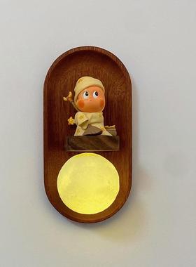 壁灯盲盒收纳展示架免打孔客厅卧室实木DIY中古灯壁灯摆件装饰画