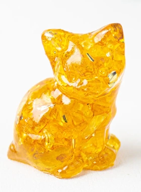 天然水晶碎石滴胶坐姿转脸可爱猫咪办公室家居桌面装饰摆件粉水晶