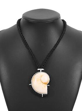 n12111夏季新款沙滩风海螺项链 个性夸张甜酷风黑色绳子锁骨链