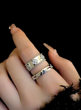 锆石花朵开口戒指韩式个性高级感食指戒小众辣妹百搭气质手饰铜