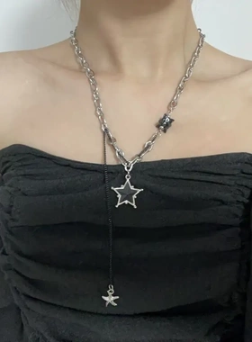 个性风黑色五角星流苏海星锁骨链时尚气质辣妹项链新款潮合金电镀