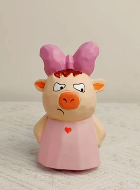 木制工艺品创意拽拽猪公仔木制玩具可爱绿毛生气猪搞笑发泄玩偶睡