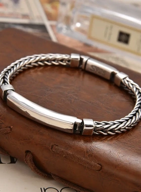 翔栩光面简约手工编织手链链宽5m百搭经典手饰送男友礼物铜电镀