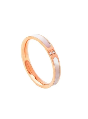 韩版气质白贝母戒指钛钢镶钻宽细版圆形指环女生食指戒炉内镀饰品