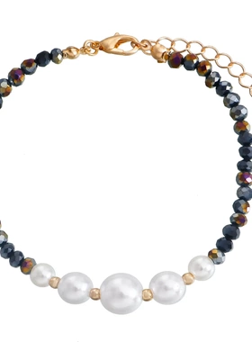 黑色水晶仿珍珠项链女夏设计感锁骨链气质复古2025年新款个性颈链