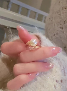 法式微镶仿珍珠开口戒指千金感