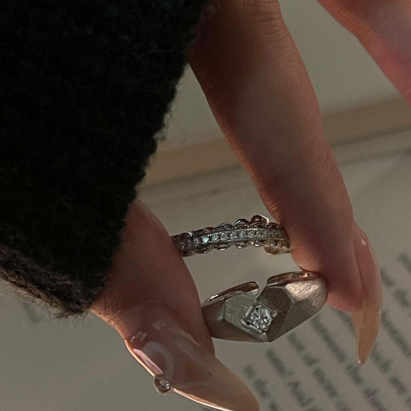 韩系银色磨砂爱心拉丝戒指蕾丝细款开口食指戒叠戴轻奢小众指环 - 图2