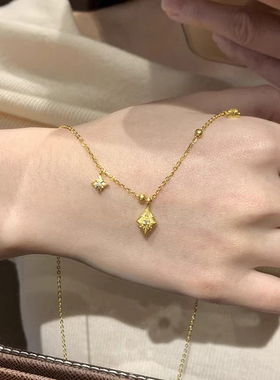 爆闪星芒菱形金色项链女时尚颈链
