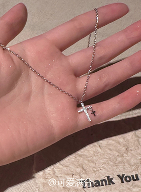简约银色仿锆石十字架项链女配饰