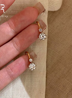 瑞秋同款复古金色仿双圆钻耳扣女