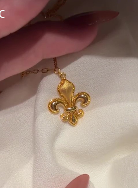 新年复古金色爆闪鸢尾花项链女