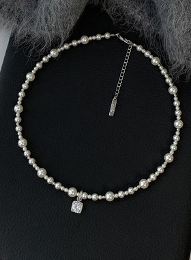 法式爆闪方糖仿珍珠项链女款2026