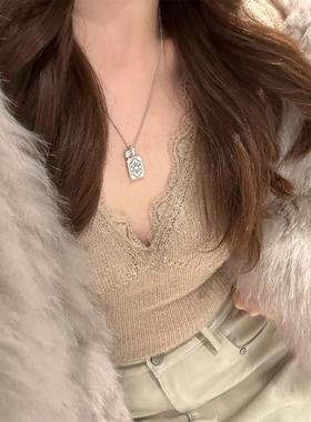 中古风满钻无事牌项链女配饰