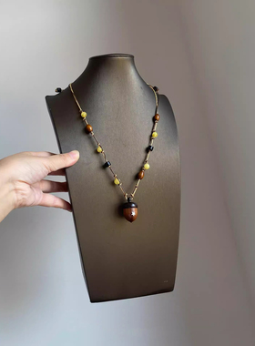 森系文艺木质松果串珠项链女配饰