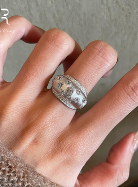 中古银色拉丝星芒戒指女