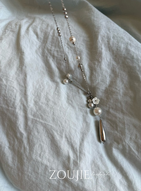 贝珠花朵串珠极细项链配饰