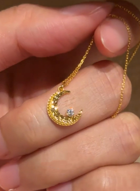 秋冬金色爆闪碎冰冰月牙项链女