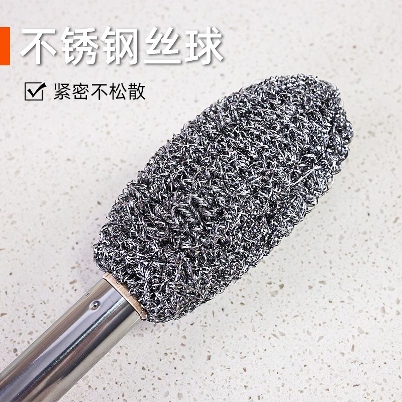 Toilet wire brush with long handle and no dead ends