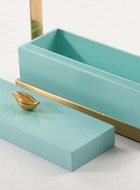 新中式实木绿色首饰盒烤漆软装饰品家居别墅酒店样板房间卧室摆件