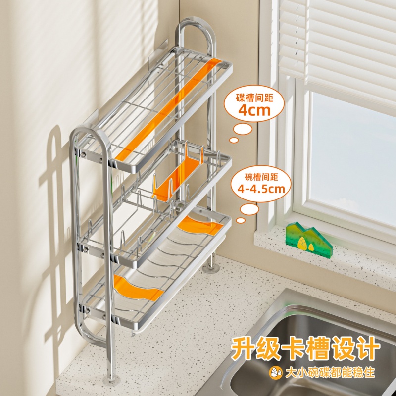 厨房置物架家用多功能碗碟收纳架多层壁挂式放碗盘碗架碗柜沥水架 - 图3