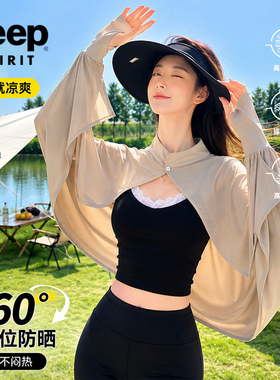 jeepspirit夏季女款防晒披肩开车骑行斗篷宽松休闲长袖冰丝薄外套