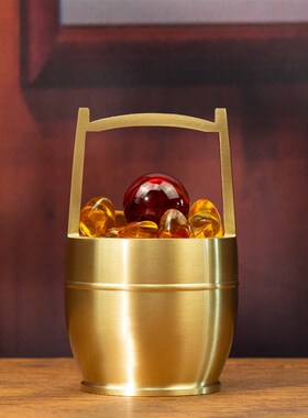 小铜记一桶金纯黄铜米桶聚宝盆摆件招财聚财超大一桶金桌面存钱罐